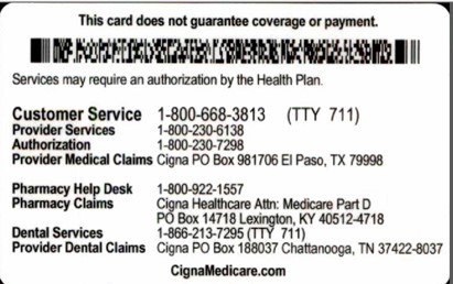 Example of Cigna card